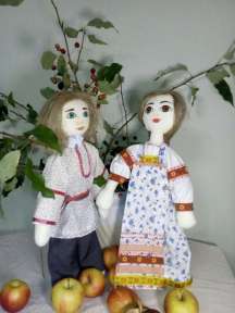 Текстильные куклы, "Дуняша и Григорий под яблоней" по рассказу А. П. Чехова "За яблочки"